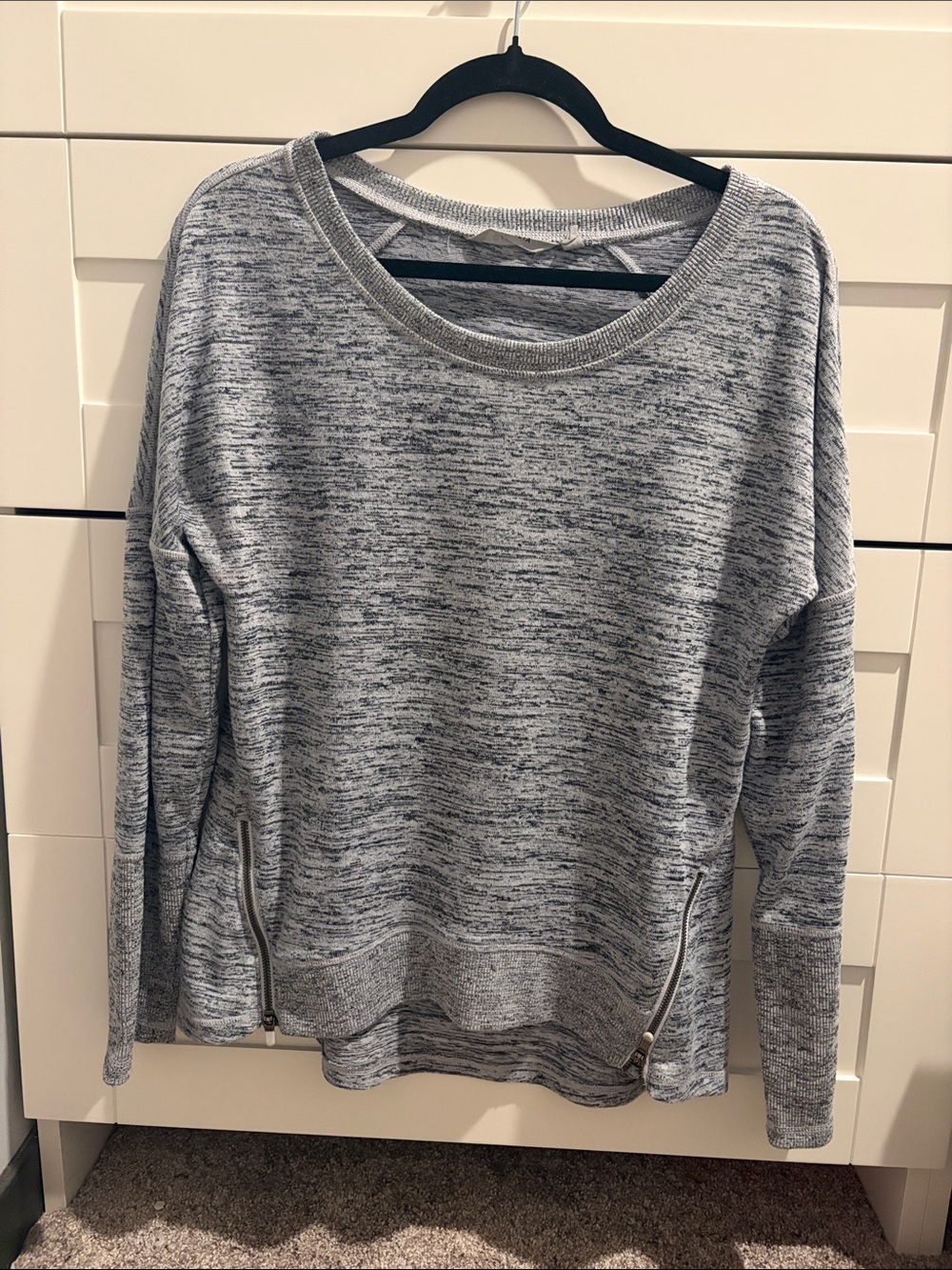 Athleta Marled Gray Relaxed Oversized Pullover with Side Zippers